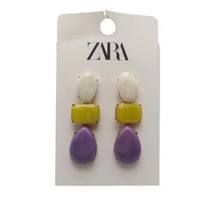 Zara Statement Earrings With Purple Teardrop Yellow Rectangle White Oval Acrylic